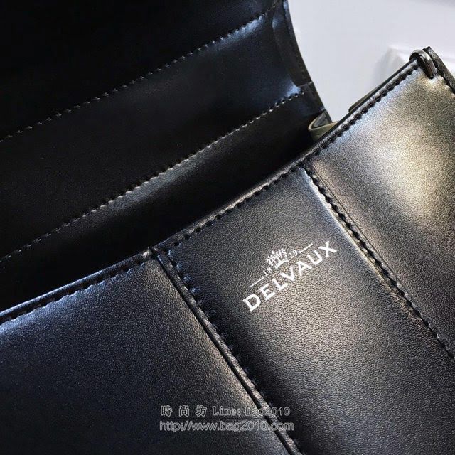 DELVAUX女包 德爾沃Brillant經典款 進口box牛皮 德爾沃女手提包 DV0020黑銀 大號Delvaux單肩包  fcs1125